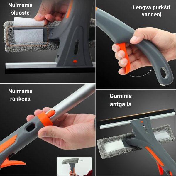 Langų valymo įrankis su teleskopine rankena – švarūs langai be kopėčių ir be dryžių
